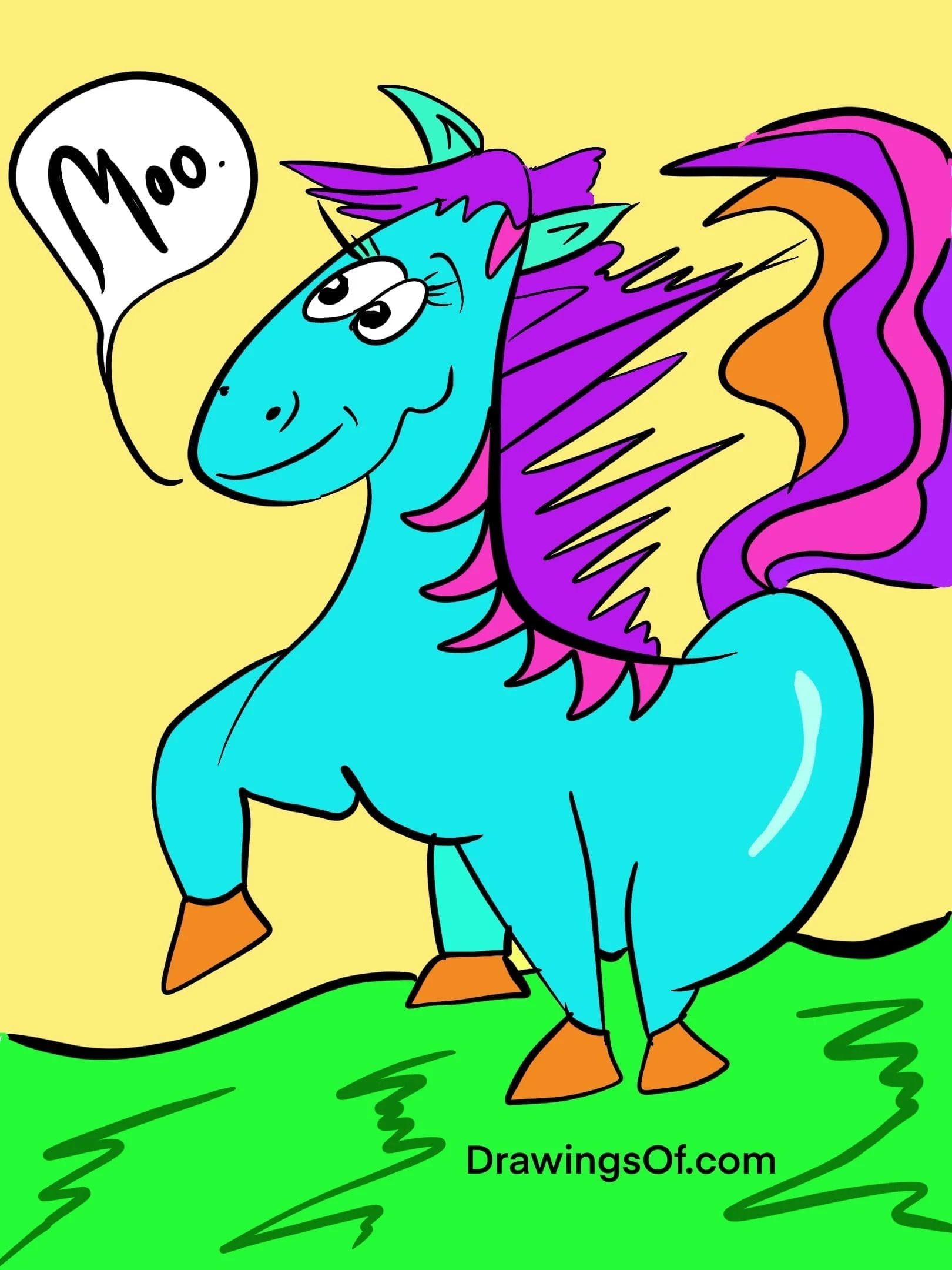Blue horse saying moo