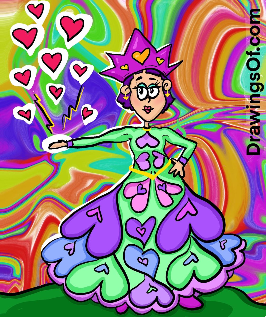 Queen of hearts drawing with many colors