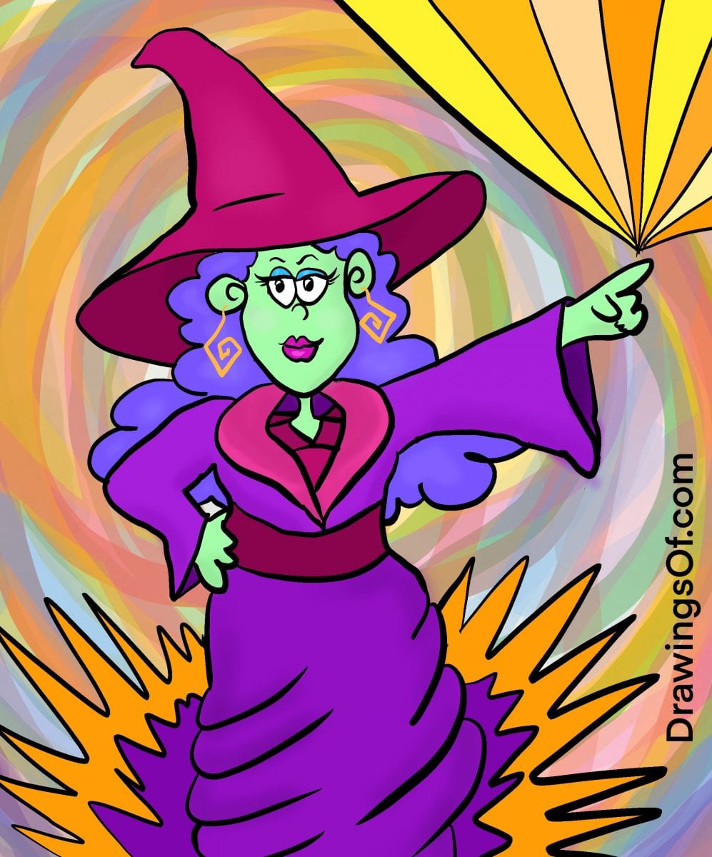 Fashionable cute witch cartoon drawing