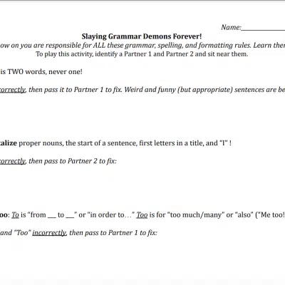 Worksheet on Grammar Mistakes