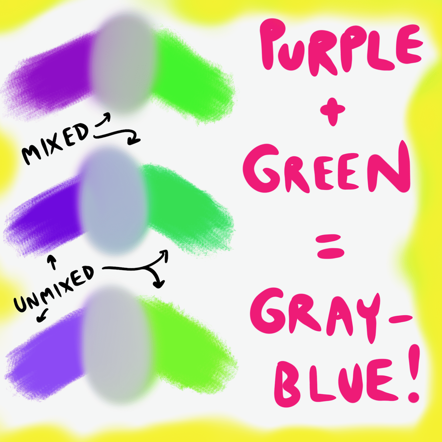 What does purple and green make?