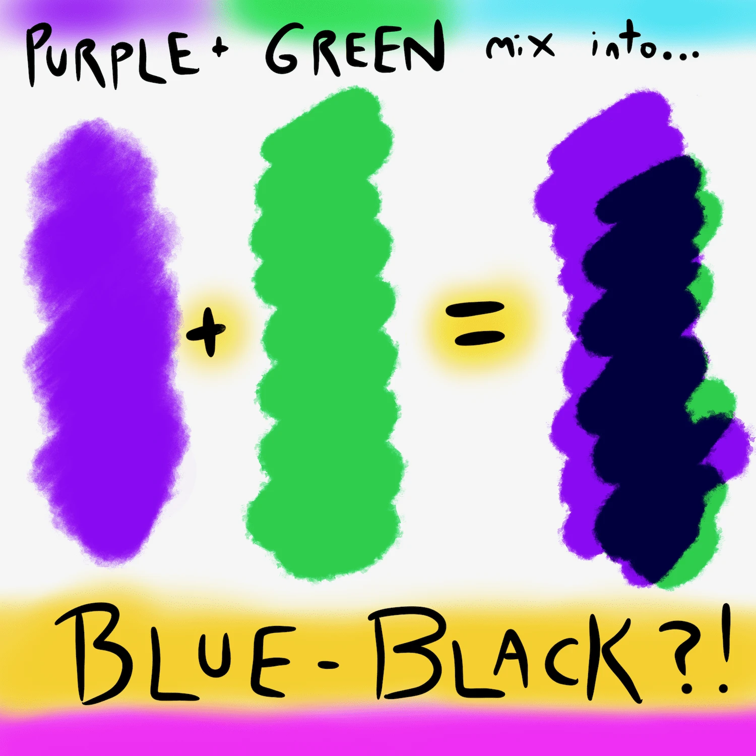 Green and purple make blue black