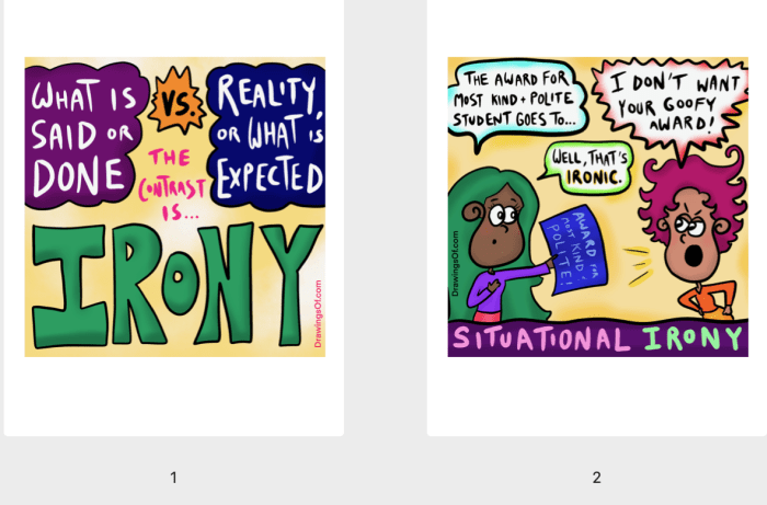 Irony printable posters, pages 1 and 2.