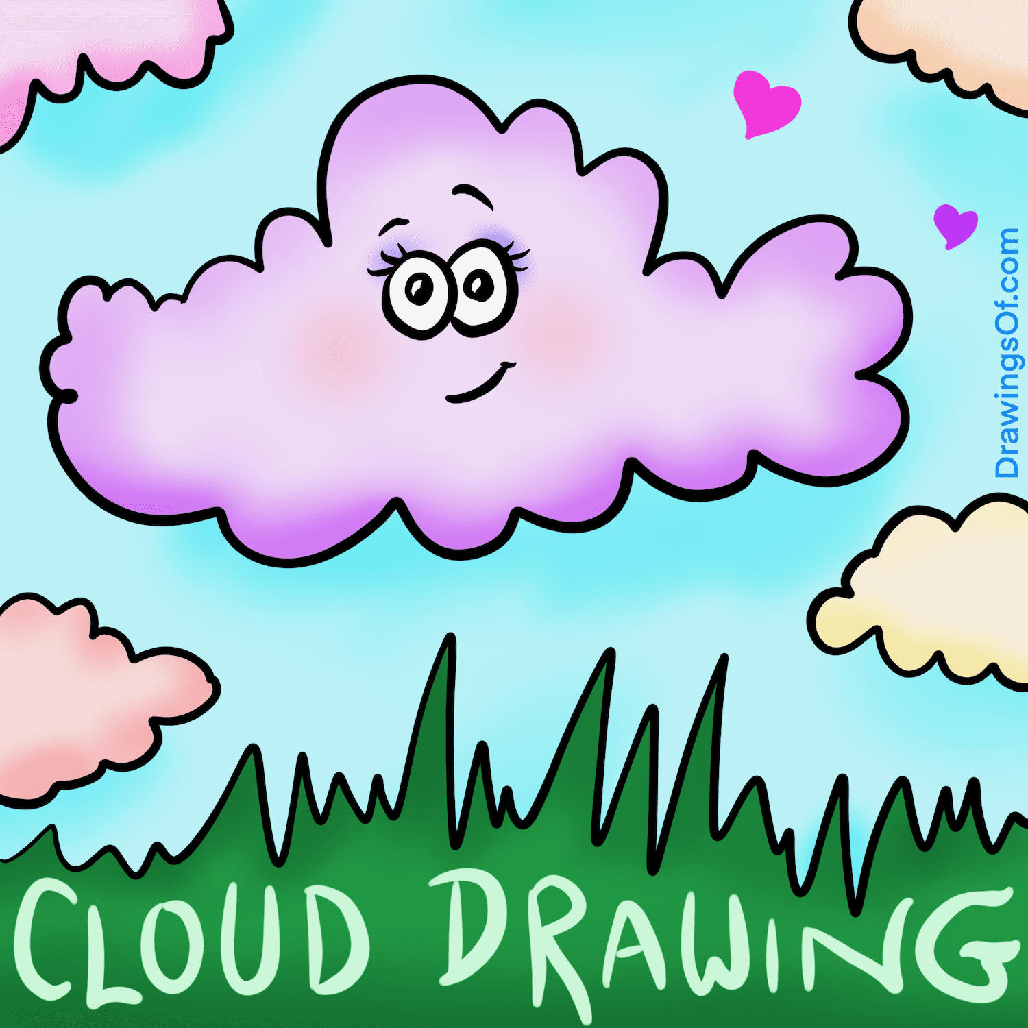 Weather Clipart-drawing of a cumulus cloud floating in a clear sky