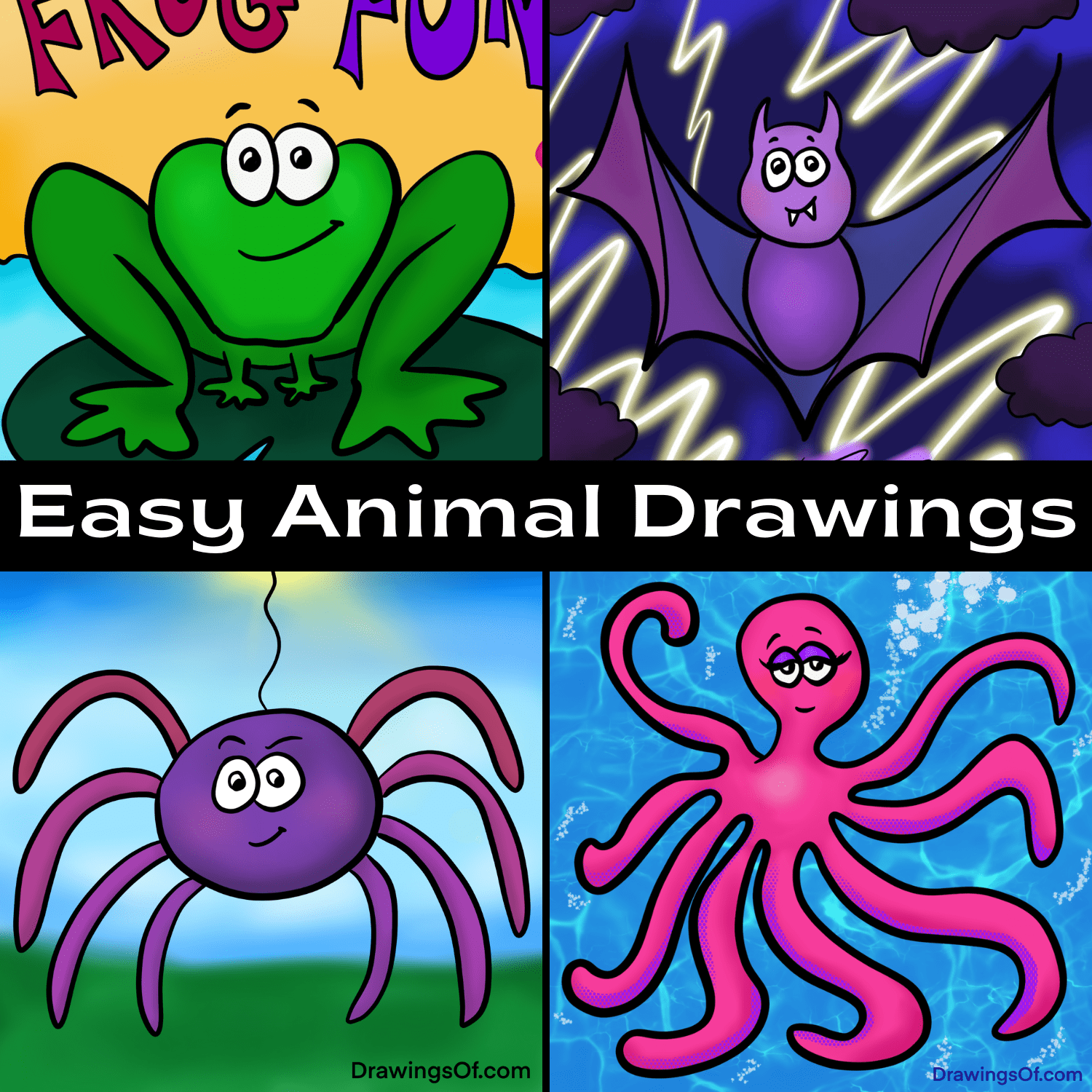 How To Draw Easy Cartoon Animals - Animal Drawings 1