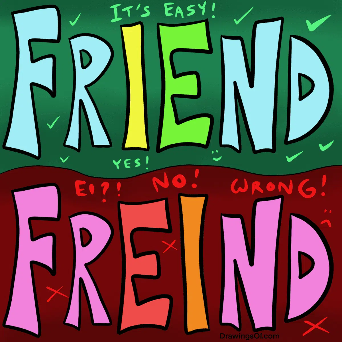 Freind or Friend? Spelling Tricks to Remember... - Drawings Of...