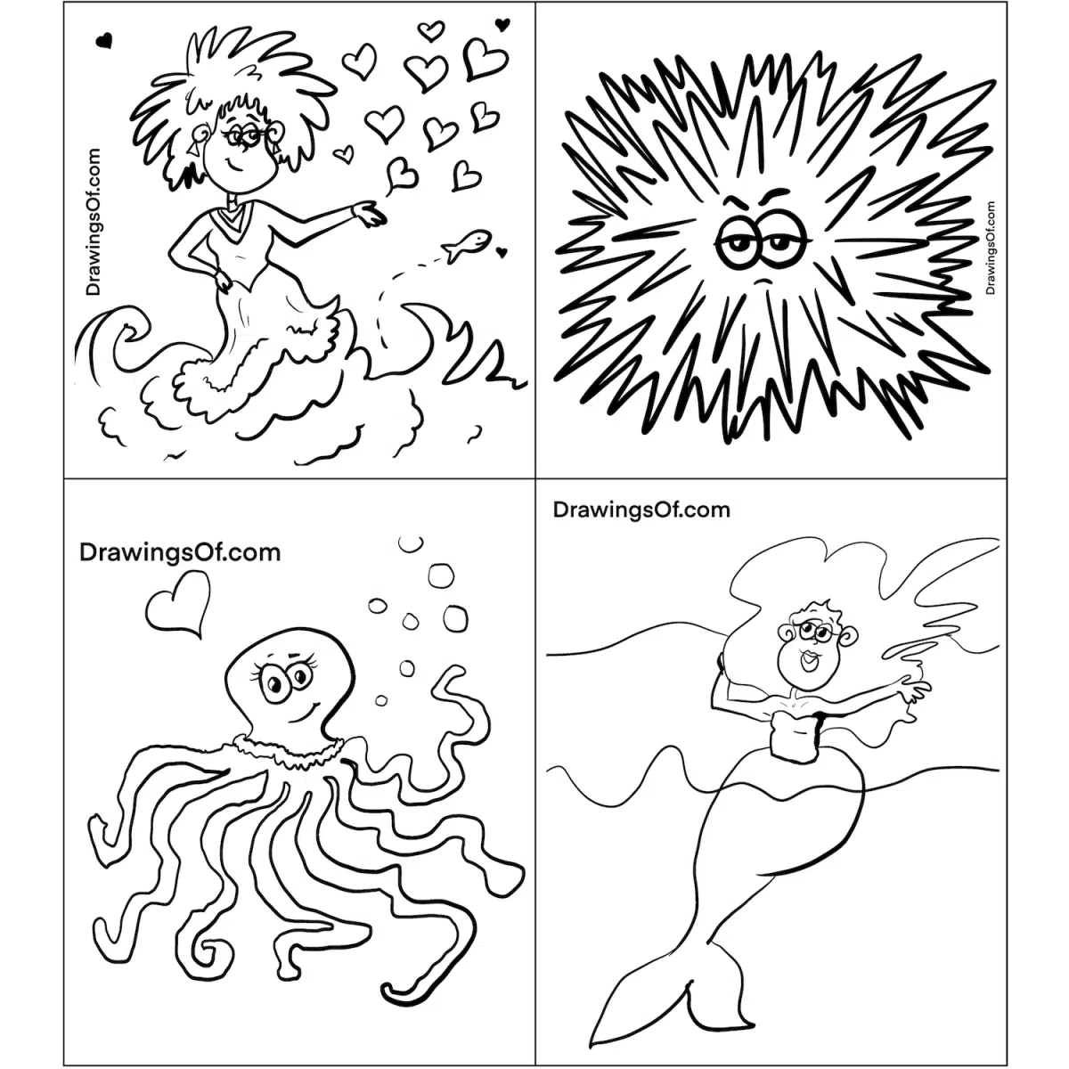Printable sheets of mermaids and sea creatures