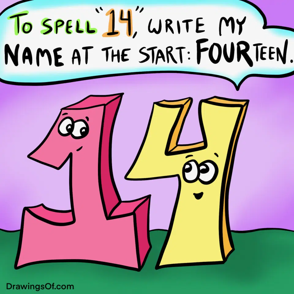 Forteen or Fourteen? Spelling 14 Correctly - Drawings Of...
